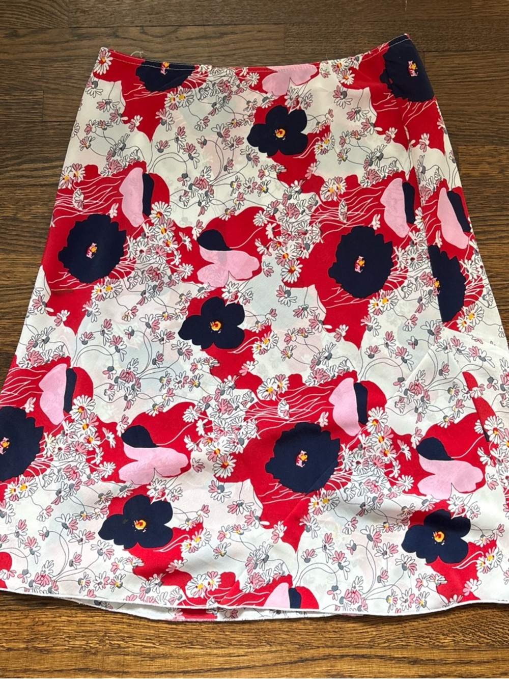 Tabloid Floral Skirt in Red, Navy & Pink